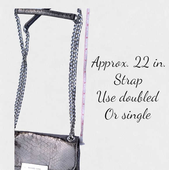 Michael Kors Sloan Silver Python embossed Leather Crossbody Purse - Picture 10 of 11